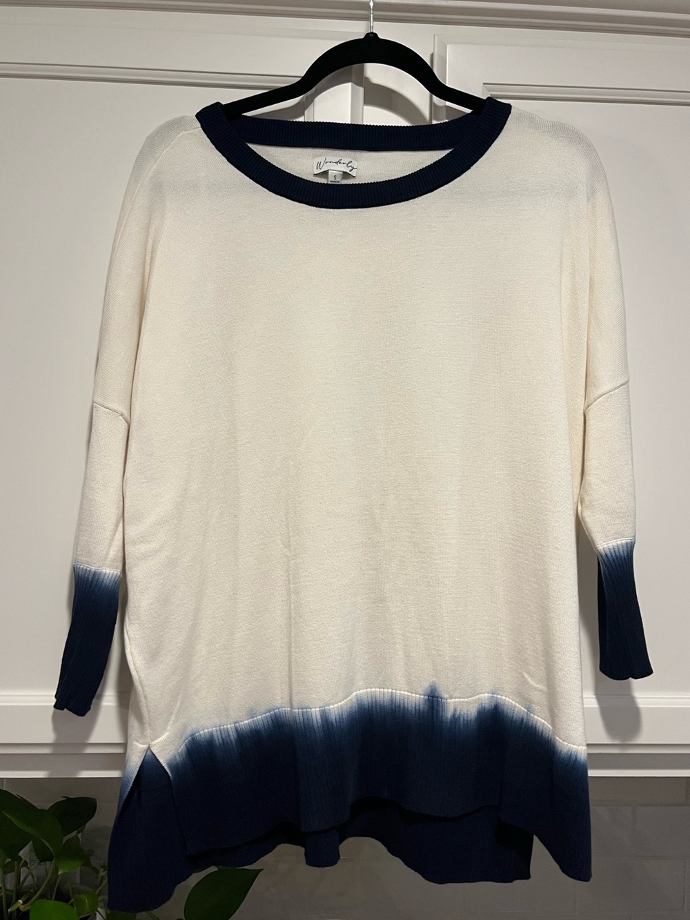 Wonderly Cream and Navy Dip-Dye Crewneck Sweater